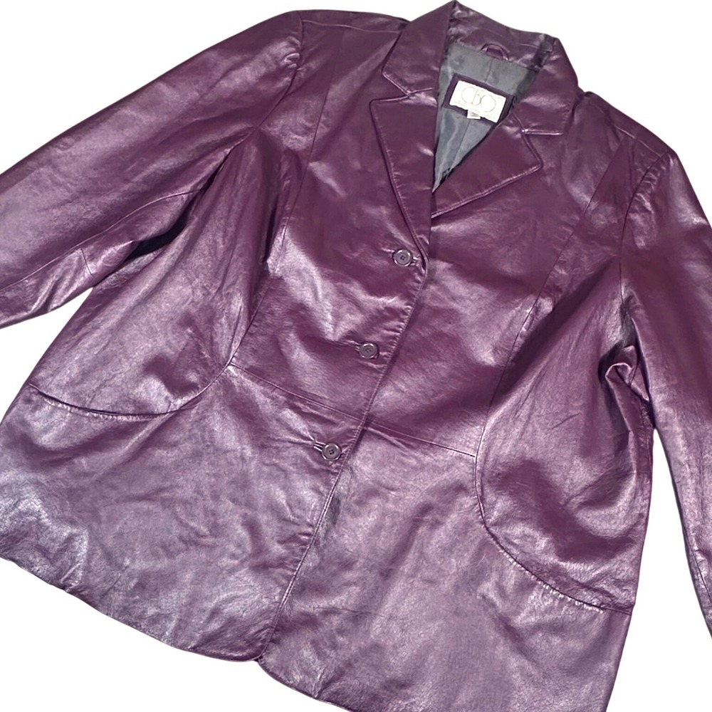 CBO New York Leather Blazer Women 4X Maroon Vintage 3-Button Genuine Leather